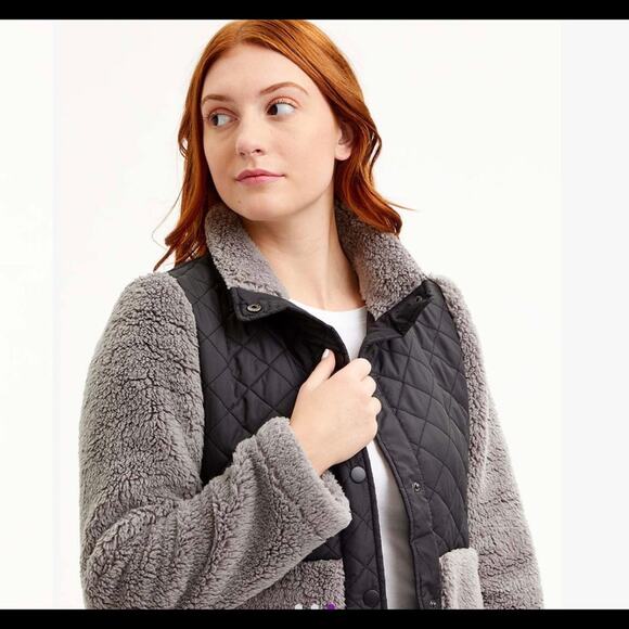 Steve Madden Women's Black Grey Quilted Fleece Snap-Up  Jacket  NWT Medium - Picture 3 of 10